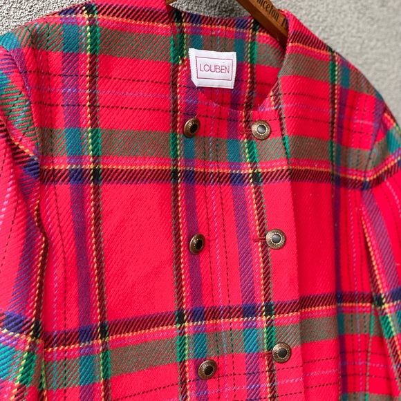 Virgin Red Wool Jacket, Vintage Louben Size 8 Blazer, Green, Yellow, Blue,Purple - Picture 8 of 12